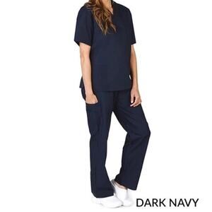 M&M Unisex Solid V-NECK, Cargo POCKET SCRUB SET (STYLE# 102) 4XL Dark Navy NWT